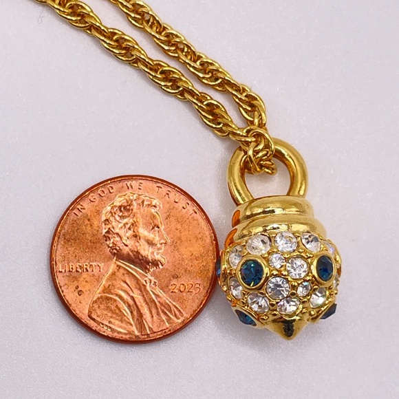 Nolan Miller Vintage Gold Tone Rhinestone Encrusted Disco Ball Necklace - Picture 8 of 9